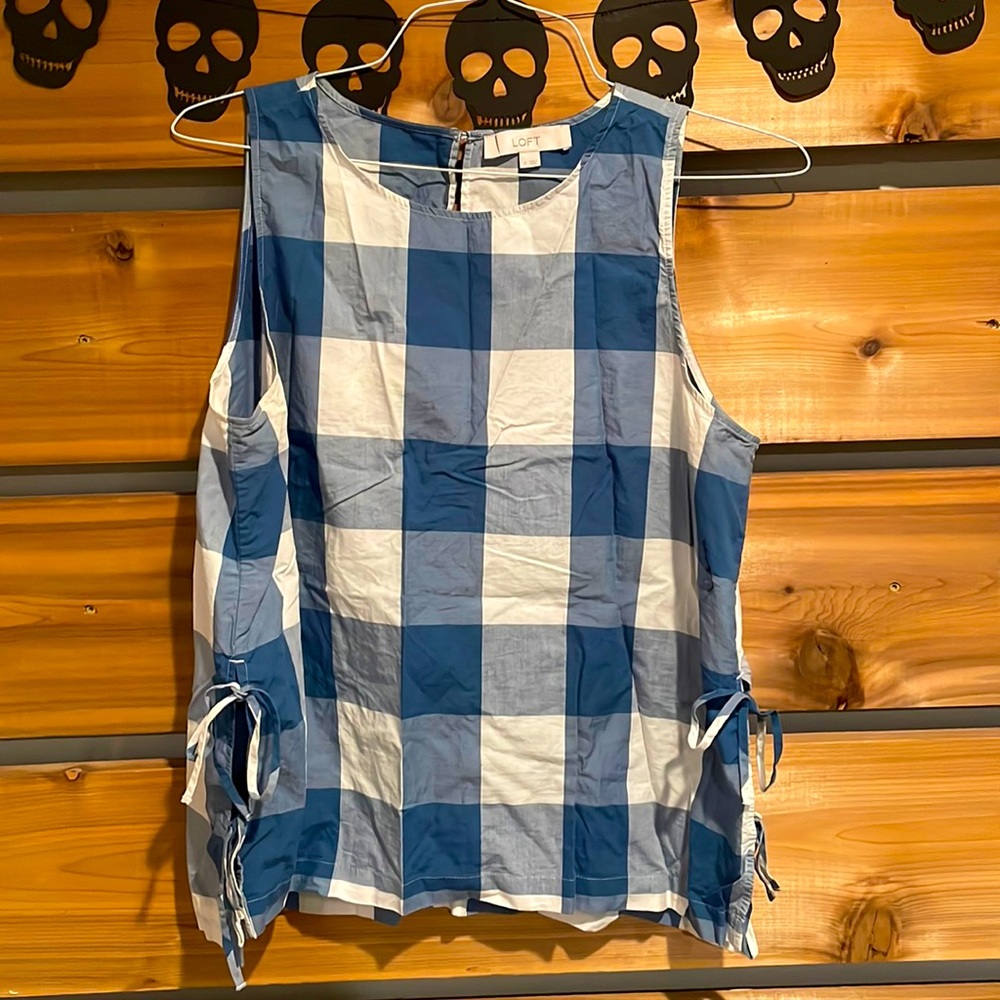 LOFT Buffalo Check blue & white sleeveless top